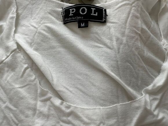 POL Women's White 3/4 Sleeve Blouse Lace Hem Scoop Neck Size M NWOT - Picture 3 of 7